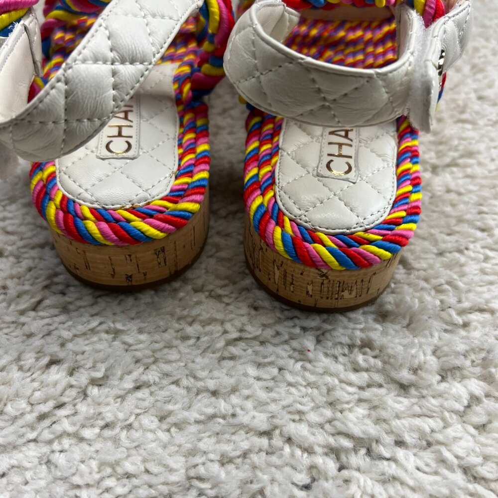 Chanel Chanel Multicolor Quilted Leather Cord Platform Sandals Size 36 - Picture 6 of 9